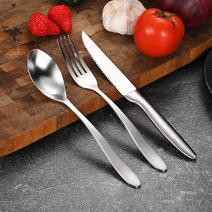 Stainless Steel Steak Knife Table Spoon Fork Satin Finish Serrated Heavy Duty Western Cutlery For Restaurant Home Dinner Wedding