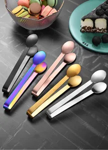 Variety of premium 304 stainless steel serrated sugar and ice tongs in multi-color finishes