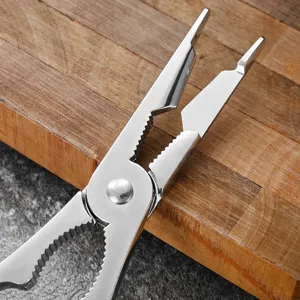 Premium polished stainless steel crab cracker pincer for seafood on wooden board