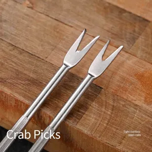 Durable professional two-pronged stainless steel crab fork seafood pick tool for kitchen
