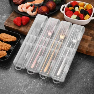 Portable 3-piece stainless steel cutlery set with storage box for camping and school