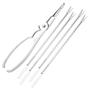 Professional stainless steel and zinc alloy crab cracker tool set with four seafood picks
