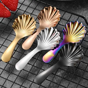304 Edelstahl Muschelform Löffel Spiegelpoliert Kurzer Griff Mini Teelöffel Kreativer Dessert Eislöffel Küchenzubehör