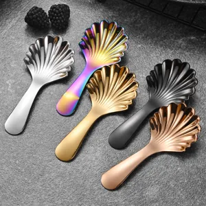 Set aus Muschel-Dessertlöffeln aus Edelstahl 304 in verschiedenen glänzenden Metallic-Farben