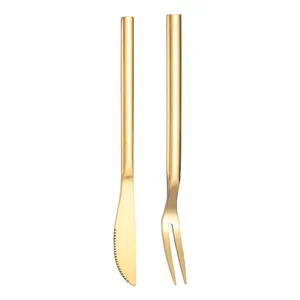 Premium gold stainless steel mooncake knife and fork set for dessert and fruit