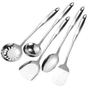 Professional 5-piece stainless steel kitchen utensil set with ergonomic hollow handles