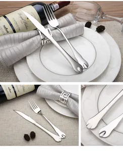 Macro detail of the polished stainless steel handle on the waterdrop cutlery set