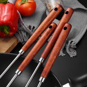 Professional stainless steel kitchen tool set with ergonomic natural wood handles