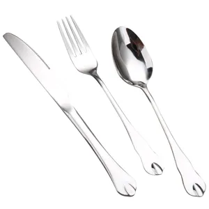 Mirror polished stainless steel cutlery set with elegant waterdrop handle design, 3 pieces