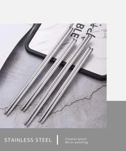 Macro detail of polished stainless steel chopsticks featuring a premium mirror finish texture