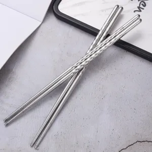 Premium stainless steel chopsticks with spiral non-slip handle for home kitchen use