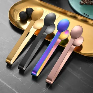 304 Stainless Steel Ice Tongs Serrated Sugar Tongs Electroplated Food Tongs For Appetizers Ice Cubes Sugar Cubes Coffee Bar Party Utensils