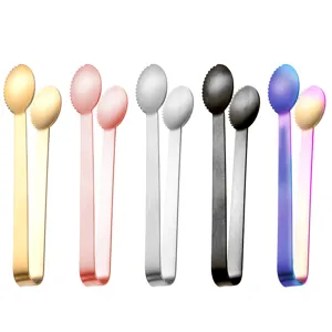 Set of 304 stainless steel ice tongs with serrated edges in five various metallic colors