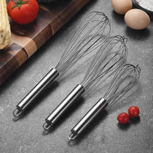 Batidor de Huevos Manual de Acero Inoxidable Globo Mango Redondo Grande Batidor de Crema Varilla Agitadora Cocina