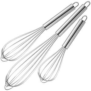 Juego profesional de 3 batidores manuales de acero inoxidable para repostería y cocina.