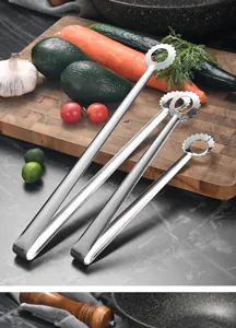Lot de trois pinces de cuisine en acier inoxydable avec pointes crantées en soleil