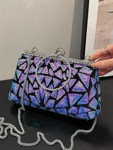 Sac de Soirée Pochette Femme Patchwork Paillettes Forme Coquille Avec Poignée Anneau Métal Strass Bandoulière Chaîne Pour Banquet Fête Mariage