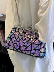 Sac de soirée élégant avec patchwork de paillettes colorées et anse ronde