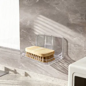 No-Drill Wall-Mounted Transparent Soap Dish Waterproof Drainage Soap Holder ABS Plastic Bathroom Kitchen Storage Organizer Box