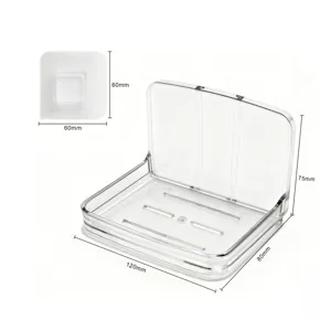 Clear wall-mounted soap dish with drainage slots and 120mm x 80mm base dimensions