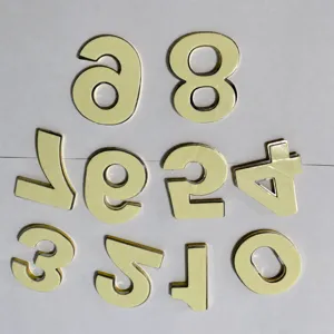 ABS plastic chrome plated house number digits sign detail view, modern hotel room door numbers.