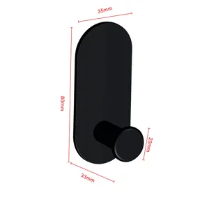 Black wall mounted coat hook detail showing precise product dimensions and size measurements.