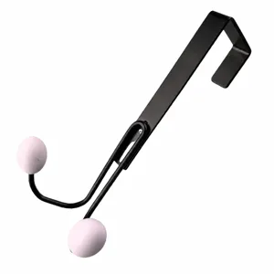 Gancio doppia porta in metallo nero con sfere rosa, appendiabiti da porta senza forare.