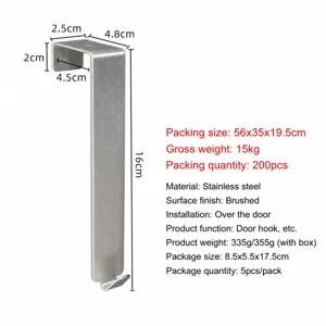 Stainless steel over the door hook detail view, brushed finish, heavy duty hanging hook.