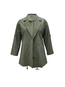 Women plus size casual trench coat long sleeve lapel solid color stylish outerwear