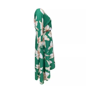 Plus size floral print long sleeve maxi dress green summer elegant women dress detail