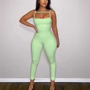 Summer sexy slim fit ribbed camisole jumpsuit for women, casual sleeveless outfit.