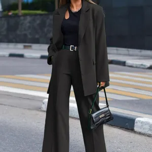 Women solid color long sleeve casual suit two-piece set autumn winter fashion outfit