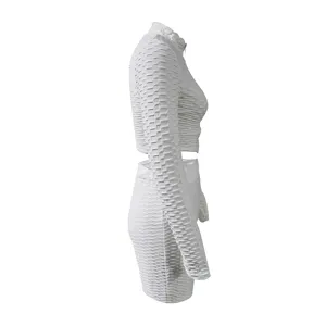 Women white long sleeve zip crop top shorts activewear set casual fitness sportswear