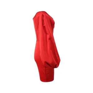 Red off shoulder bodycon dress long sleeve sexy slim fit party clubwear midi dress