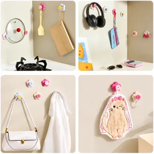 Dopamine colorful flower suction cup knob hook for home wall storage and kitchen organization.