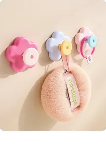 Cute dopamine flower sticky wall hooks punch-free hook bathroom towel key holder organizer