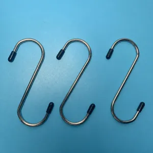 Stainless steel S hooks, heavy duty hanging hooks with rubber caps for kitchen, closet, office.