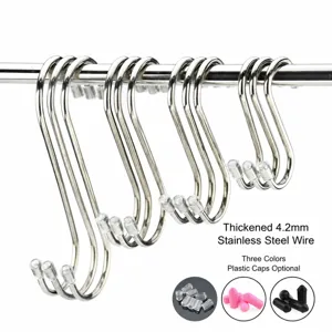 Stainless Steel S Hooks Heavy Duty S Shaped Hangers With Protective Caps Multipurpose Kitchen Bathroom Hanging Hooks