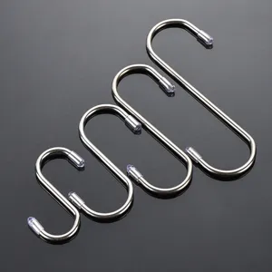 Stainless steel S-shaped hanging hooks with protective clear caps for kitchen and bathroom storage.