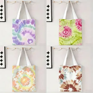 Sac Cabas en Toile Tie-Dye Polyester Grande Capacité Sac à Épaule Motif Spirale Bohème Sac de Course Réutilisable pour Femmes Étudiants