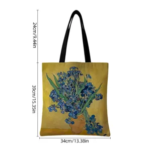Accurate size guide and measurements for the vintage Irises oil painting canvas bag