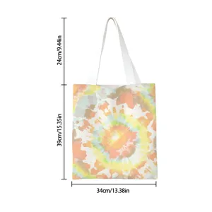 Mesures détaillées pour un sac cabas en toile tie-dye avec la hauteur des anses