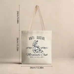 Bolsa de lona beige con estampado de Anti Social Mermaids Club y dimensiones
