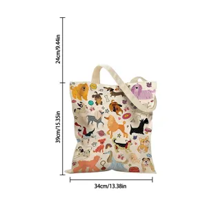 Dimensional drawing showing the height and width of the cartoon dog canvas tote bag