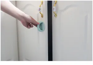 Punch-free adhesive drawer pull handle, blue round auxiliary cabinet door knob for easy use.