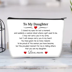 Canvas cosmetic bag with heart and sentimental To My Daughter message print