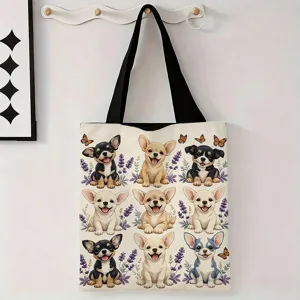 Grande bolso de lona con un lindo patrón de dibujos animados de perro chihuahua