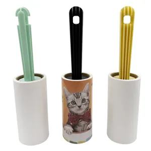 Portable lint roller set with colored handles and sticky paper for easy pet hair removal.