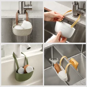 Panier d'evier suspendu en silicone pour eponge de cuisine et rangement de brosse a vaisselle.