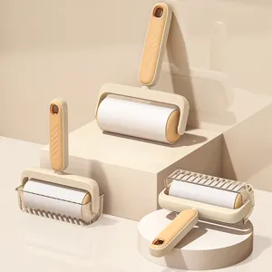 Color-blocking lint roller for clothes, sofa, and pet hair removal, portable minimalist design.